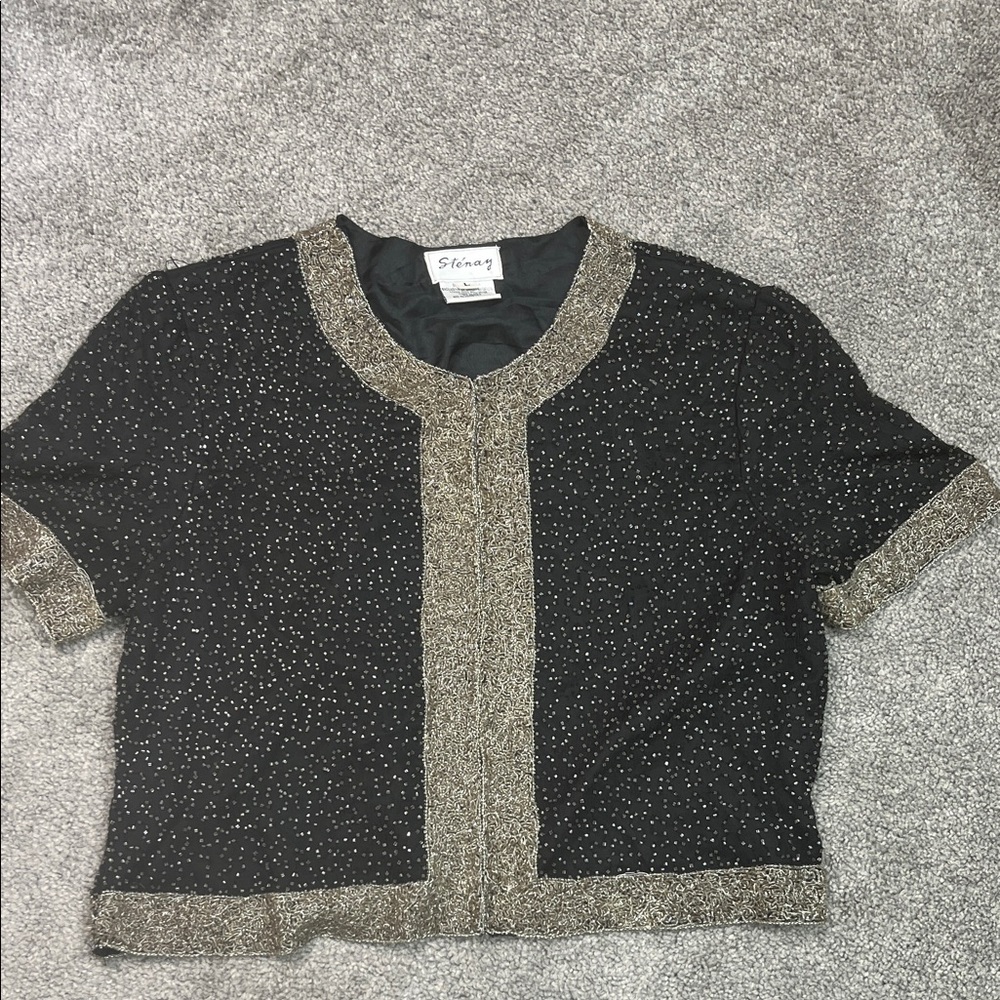 Stenay Silk Beaded Short Sleeve Top or Cardigan Bolero Jacket Size Large